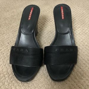 PRADA black wedge heel slides